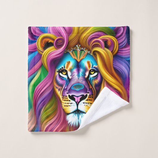 Schöne Löwe mit farbenfrohen Main Badhandtuch Set (Waschlappen)