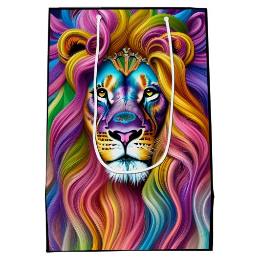 Schöne Löwe mit farbenfrohen Main Mittlere Geschenktüte (Rückseite)