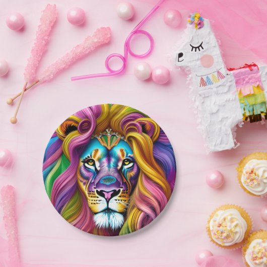 Schöne Löwe mit farbenfrohen Main Pappteller (Party)