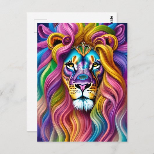 Schöne Löwe mit farbenfrohen Main Postkarte (Vorne/Hinten)