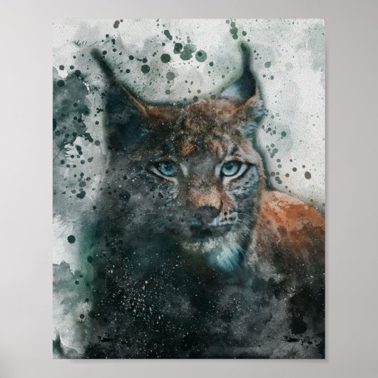 schöne Luchs Katze ästhetische Aquarellmalerei Poster (Vorne)