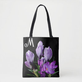 schöne M Monogramm hübsche lila Crocus-Blume Tasche