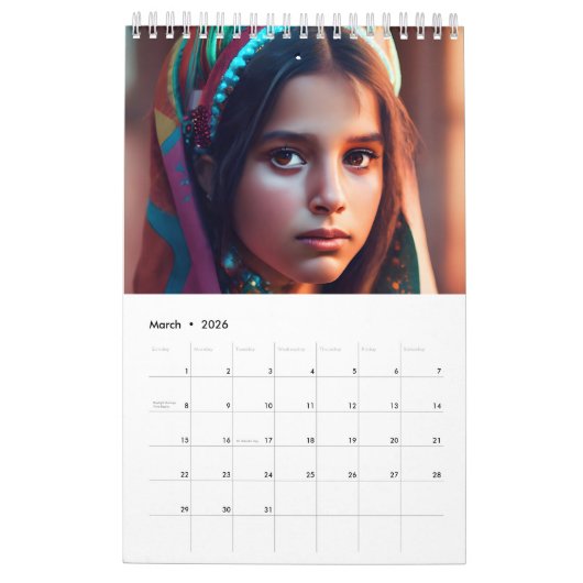 Schöne Mädchen aller Ethnien Kalender (Mär 2026)