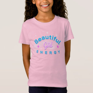 Schöne Mädchen Energie Blau Gebogener Text auf PIN T-Shirt