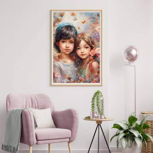 Schöne Mädchen mit Blumen Poster