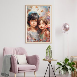 Schöne Mädchen mit Blumenplakat Poster