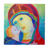 Schöne Madonna und Kind farbenfrohe helle Farben Fliese (Vorderseite)