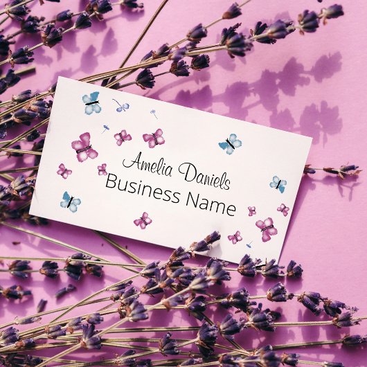 Schöne Magenta Rosa und Blauer Schmetterlingsplatz Visitenkarte