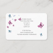 Schöne Magenta Rosa und Blauer Schmetterlingsplatz Visitenkarte (Rückseite)