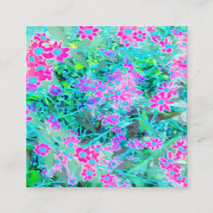 Schöne Magenta und königsblaue Gartenblumen Quadratische Visitenkarte
