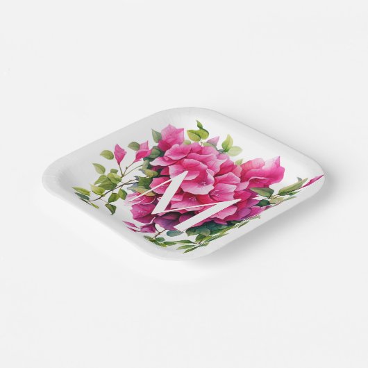 Schöne Magenta Wilde Rose Mit Monogramm Pappteller (Gewinkelt)