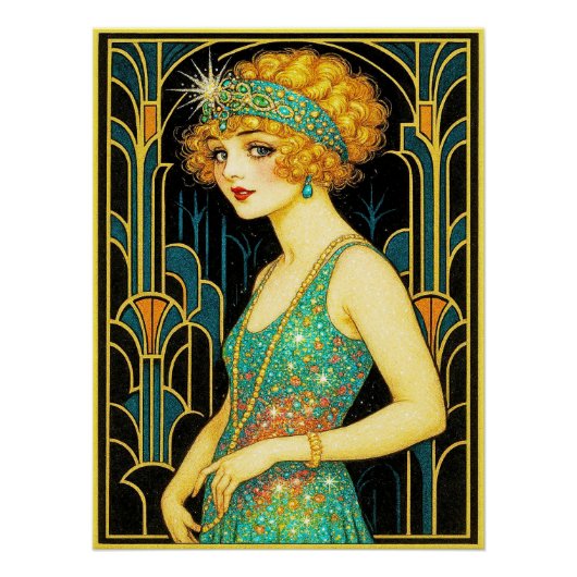 Schöne magische Art Deco Style Vintage Flapper Poster (Vorderseite)