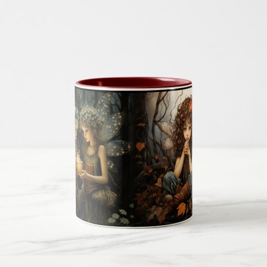 Schöne magische Herbstmärchen Zweifarbige Tasse (Mittel)