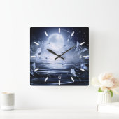 Schöne magische Schmetterlinge im Mondschein Quadratische Wanduhr (Zuhause)