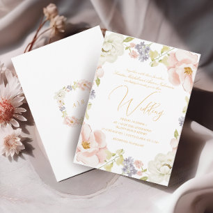 Schöne Magnolia Blume Frühling Monogram Wedding Einladung