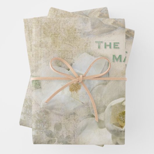 Schöne Magnolia Vintag Collage Geschenkpapier Set (Beispiel)
