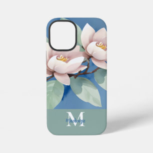 Schöne Magnolias Personalisiert Blau und Weiß iPhone 12 Mini Hülle