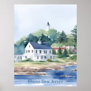 Schöne Maine New Jersey Wasserfarben Kunst Poster