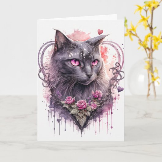 Schöne majestätische Kitty Cat Hexe | Halloween Karte (Gelbe Blume)