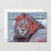 Schöne Majestic Lion Watercolor in Blau und Rot Postkarte (Vorne/Hinten)