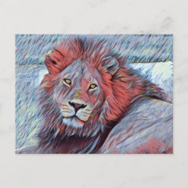 Schöne Majestic Lion Watercolor in Blau und Rot Postkarte