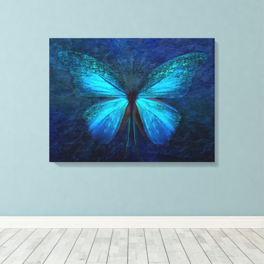 Schöne Malerei des Blauen Schmetterlings Leinwanddruck (Insitu (Holzboden))