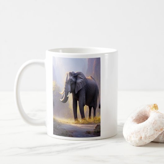 Schöne Malerei eines Elefanten in seiner Natur Kaffeetasse (Mit Donut)