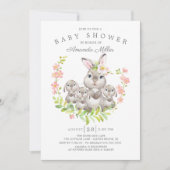 Schöne Mama & Baby Bunnies Triplets Babydusche Einladung (Vorderseite)