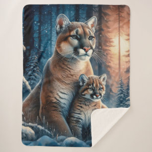 Schöne Mama und Baby Cougar Sherpadecke