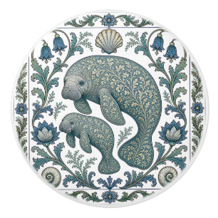 Schöne Manatee-Mutter Und Baby Vintage Verziert Keramikknauf