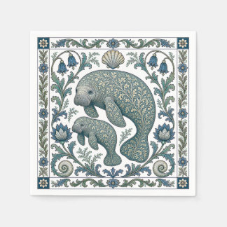 Schöne Manatee-Mutter Und Baby Vintage Verziert Serviette