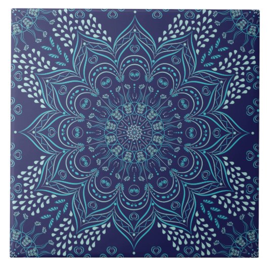 Schöne Mandala-Keramik | blau, aquamarin Fliese (Vorderseite)