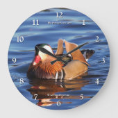 Schöne Mandarin-Duck am Teich Große Wanduhr (Vorderseite)