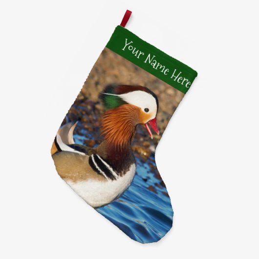 Schöne Mandarin-Duck im Teich Großer Weihnachtsstrumpf (Vorderansicht (hängend))