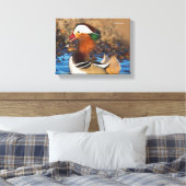 Schöne Mandarin-Duck im Teich Leinwanddruck (Insitu (Schlafzimmer))