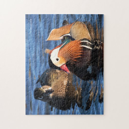 Schöne Mandarin- und Holzducken am Teich Puzzle (Vertikal)