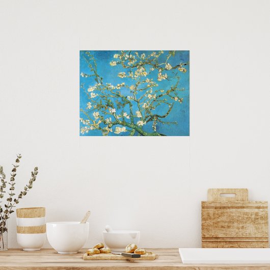 Schöne Mandelblüte antikes Bild Blau gre Poster (Küche)