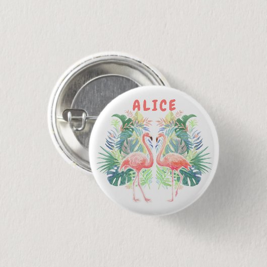 Schöne Märchen für zwei Flamingo Tropical Blume Button (Vorne & Hinten)