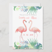 Schöne Märchen für zwei Flamingo Tropical Blume Einladung (Vorderseite)