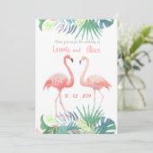Schöne Märchen für zwei Flamingo Tropical Blume Einladung (Stehend Vorderseite)