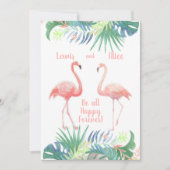 Schöne Märchen für zwei Flamingo Tropical Blume Einladung (Vorderseite)