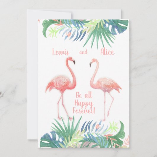 Schöne Märchen für zwei Flamingo Tropical Blume Einladung (Vorderseite)