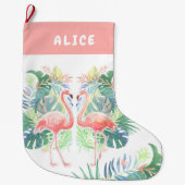 Schöne Märchen für zwei Flamingo Tropical Blume Großer Weihnachtsstrumpf (Vorderseite)