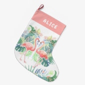 Schöne Märchen für zwei Flamingo Tropical Blume Großer Weihnachtsstrumpf (Vorderansicht (hängend))