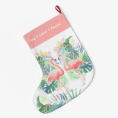 Schöne Märchen für zwei Flamingo Tropical Blume Großer Weihnachtsstrumpf (Rückseite (Hängend))