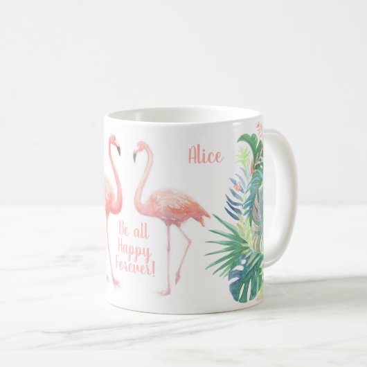 Schöne Märchen für zwei Flamingo Tropical Blume Kaffeetasse (VorderseiteRechts)