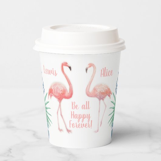 Schöne Märchen für zwei Flamingo Tropical Blume Pappbecher (Links)