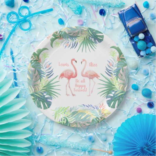 Schöne Märchen für zwei Flamingo Tropical Blume Pappteller (Party)