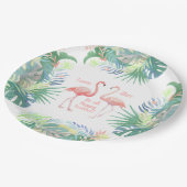 Schöne Märchen für zwei Flamingo Tropical Blume Pappteller (Schrägansicht)