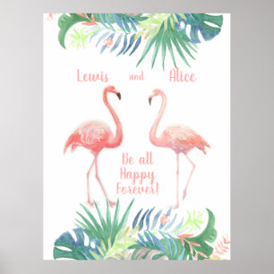 Schöne Märchen für zwei Flamingo Tropical Blume Poster
